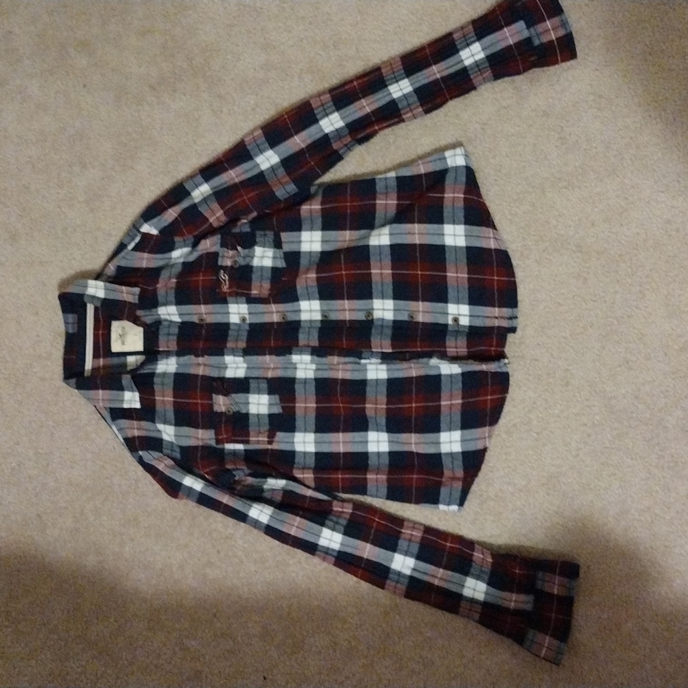 Hollister Burgundy Plaid Shirt Size Small